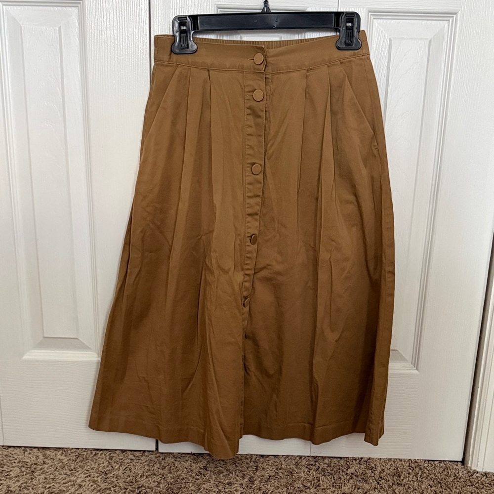 H&M Tan Brown A Line Midi Skirt US Sz 4